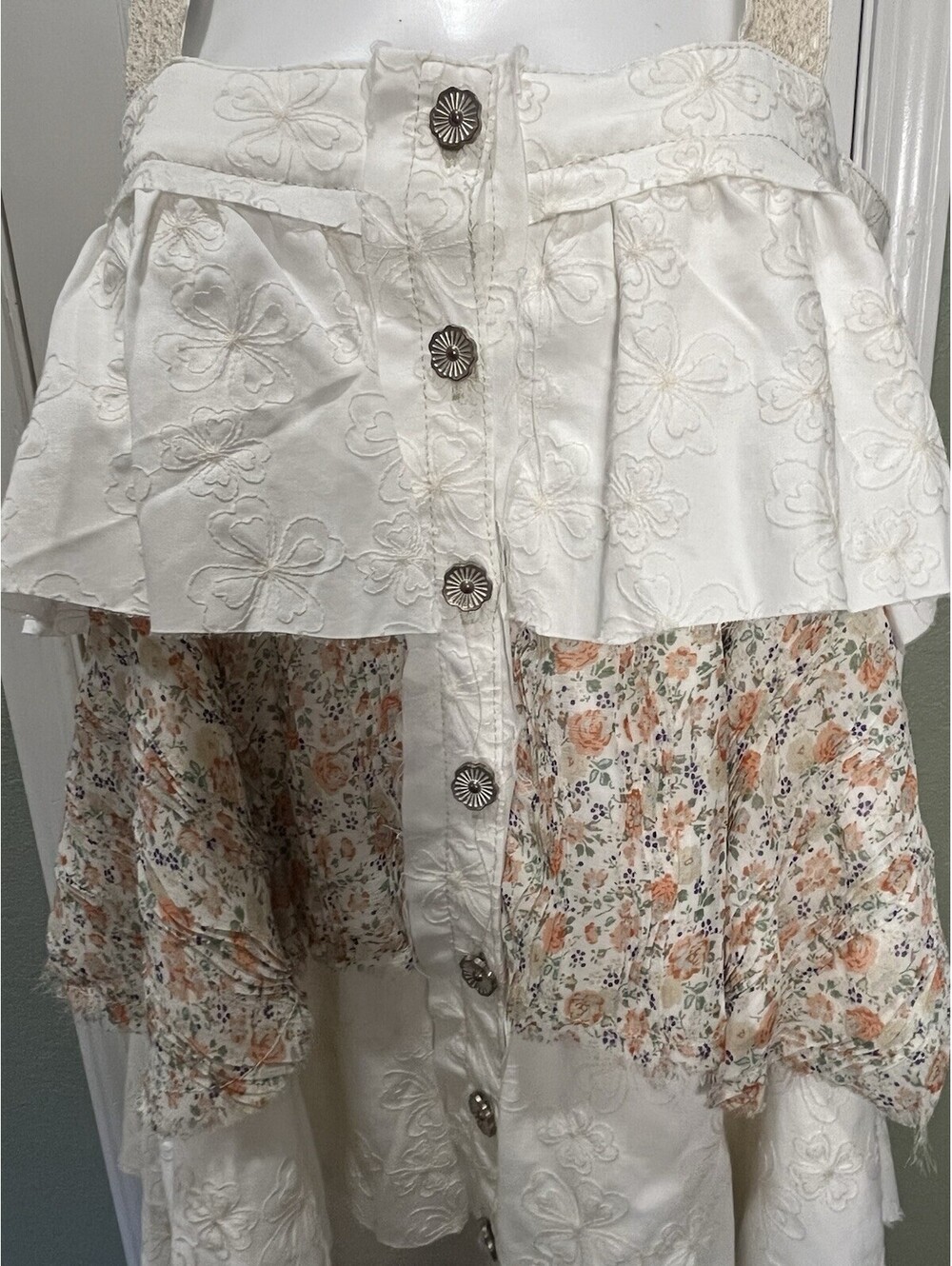 POL Boho Tiered Ruffle Mini Dress Large Cottagecore Floral Romantic NWT - Picture 3 of 11